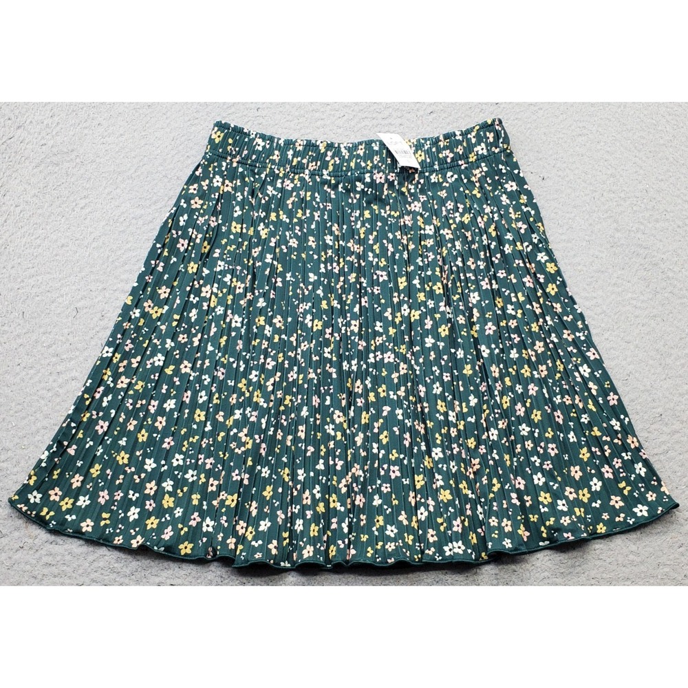 LOFT Pleated Skirt Womens Small Multi Floral Lined Stretch Elastic Waist Pull On